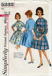 5232 SIMPLICITY 1960S PROPORTIONED SHIRTWAIST FLARE COLLAR DRESS PATTERN 14 34 